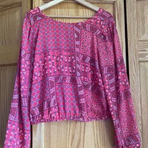 MAKE AN OFFER!!! - Loft Medium Pink Floral Mosaic Semi Cropped Long Sleeve Top